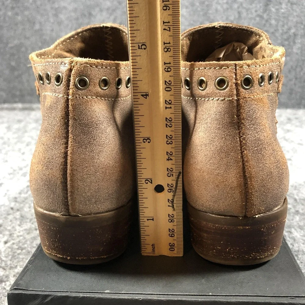 Minnetonka Womens 8‎ Brown Leather Studded Ankle Boots Zip Block Heel